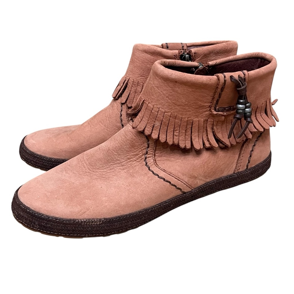 UGG Tiana Fringe Ankle Booties Brown Leather Side Zip Sz 7.5 - Picture 2 of 11